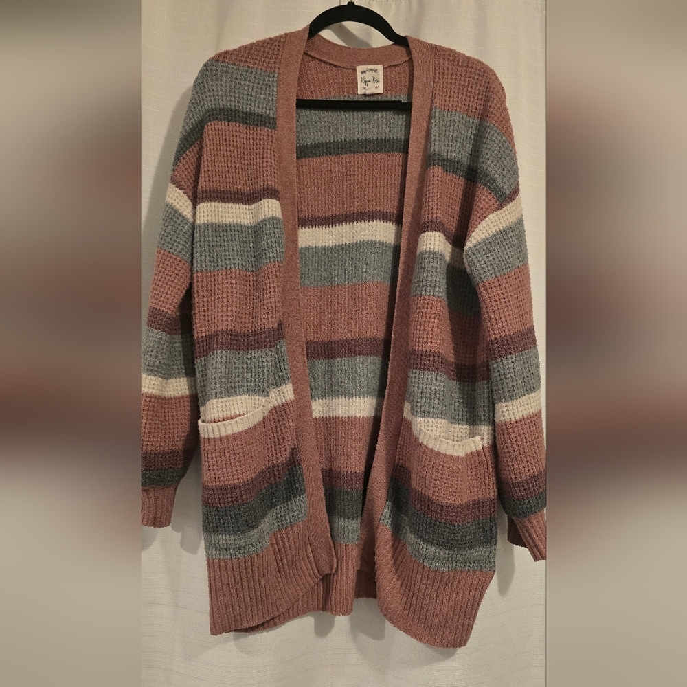 Hippie Rose Striped Cardigan in Pink, Gray, and Cream